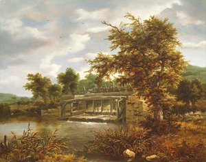 Paysage fluvial boisé avec une écluse